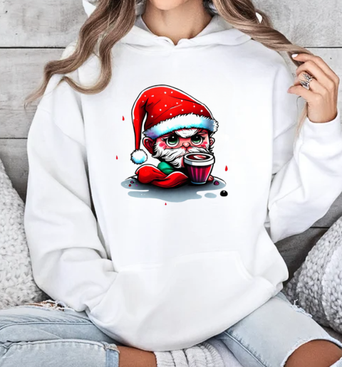 Humorous Cartoon Character with Santa Hats and Alcoholic Drink T-Shirt Unisex Hoodie