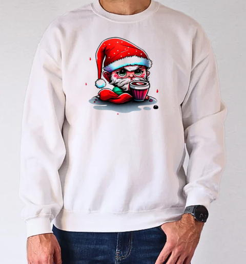 Humorous Cartoon Character with Santa Hats and Alcoholic Drink T-Shirt Unisex Sweatshirt