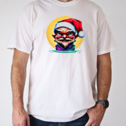 Humorous Elf Wearing Santa Hat and Green Beard T-Shirt