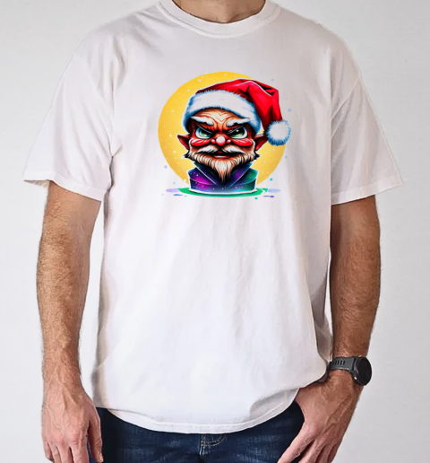 Humorous Elf Wearing Santa Hat and Green Beard T-Shirt