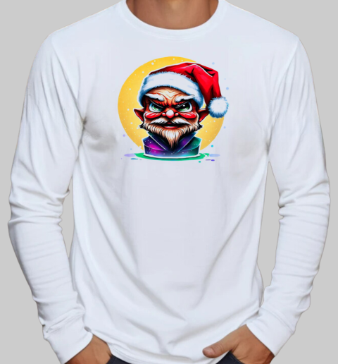 Humorous Elf Wearing Santa Hat and Green Beard T-Shirt Long Sleeved T-shirt 