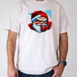Illustration of Santa Claus Holding a Red Cup T-Shirt