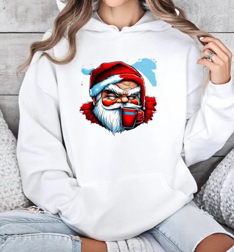 Illustration of Santa Claus Holding a Red Cup T-Shirt Unisex Hoodie