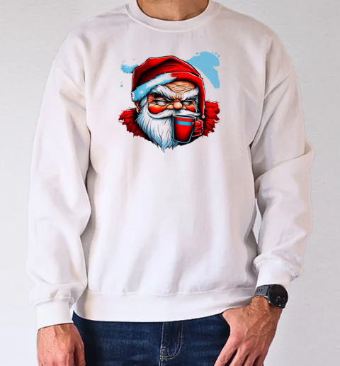 Illustration of Santa Claus Holding a Red Cup T-Shirt Unisex Sweatshirt