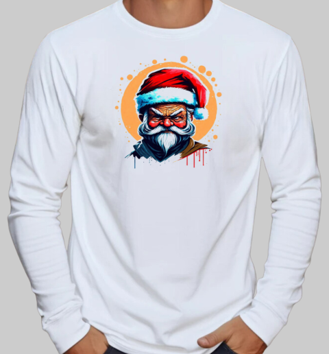 Illustration of Santa Claus with Red Hat and White Beard T-Shirt Long Sleeved T-shirt 