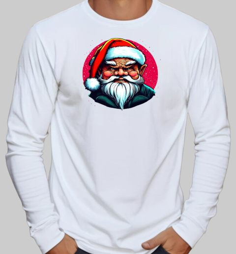 Illustration of Santa Claus with a red Santa hat and beard T-Shirt Long Sleeved T-shirt 