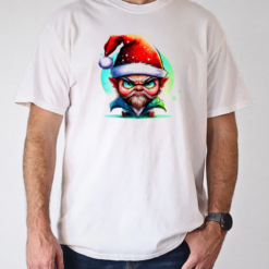 Illustration of a Cartoon Elf with Santa Hat and Snowflakes T-Shirt