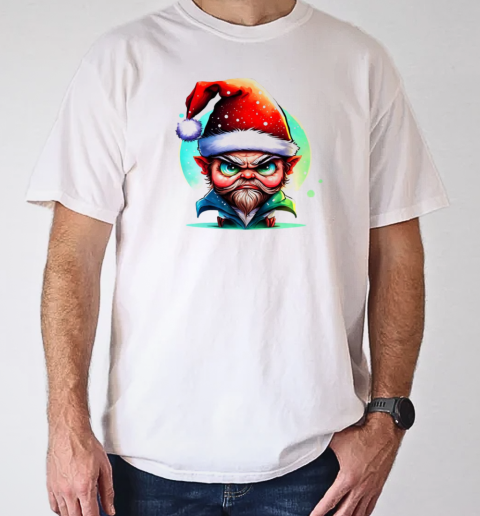 Illustration of a Cartoon Elf with Santa Hat and Snowflakes T-Shirt