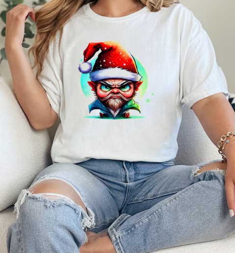 Illustration of a Cartoon Elf with Santa Hat and Snowflakes T-Shirt Classic Women's T-shirt