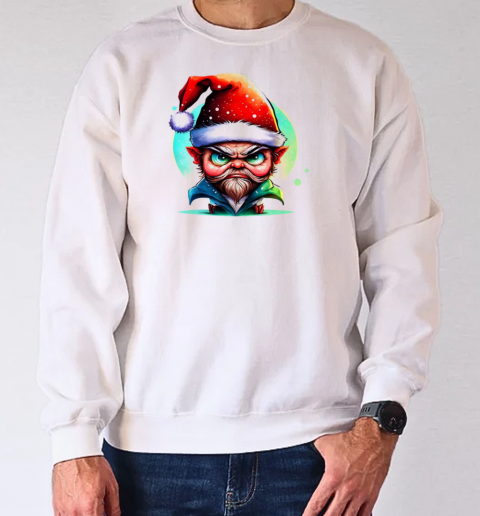 Illustration of a Cartoon Elf with Santa Hat and Snowflakes T-Shirt Unisex Sweatshirt