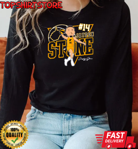 Jayden Stone 14 West Virginia Mountaineers basketball Caricature Signature T-Shirt Long Sleeved T-shirt 