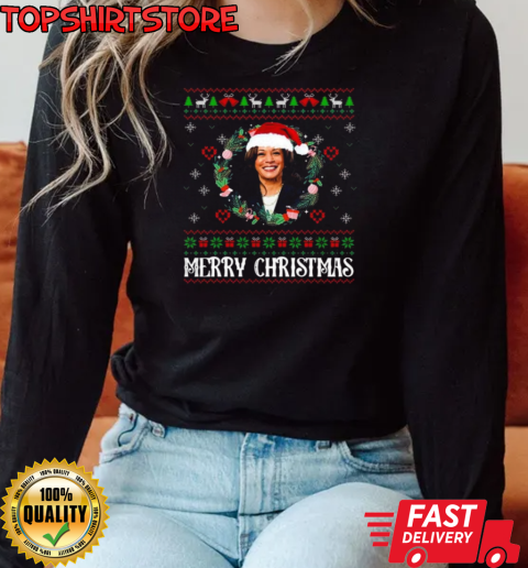 Kamala Harris Merry Christmas 2024 Ugly Christmas T-Shirt Long Sleeved T-shirt 