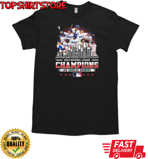 Los Angeles Dodgers Baseball National League Champions 2024 All Name Players Skyline T-Shirt