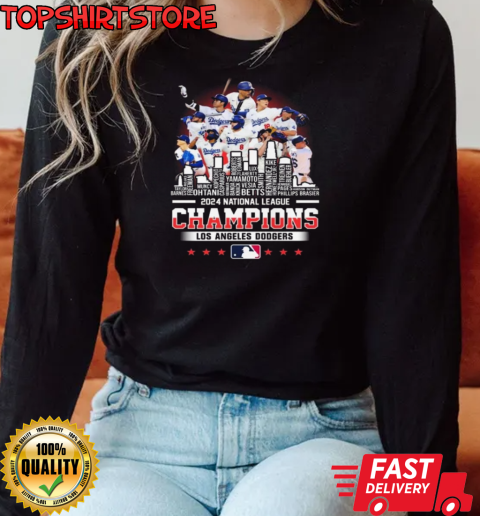 Los Angeles Dodgers Baseball National League Champions 2024 All Name Players Skyline T-Shirt Long Sleeved T-shirt 