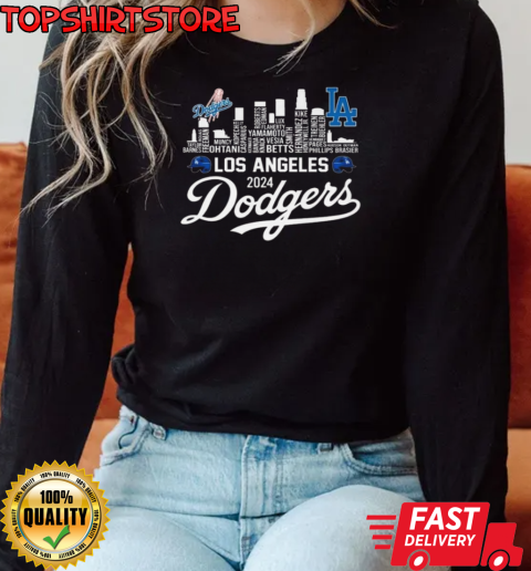 Los Angeles Dodgers MLB 2024 Champions Skyline Of LA City T-Shirt Long Sleeved T-shirt 