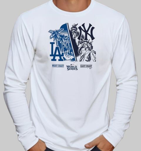 Los Angeles Dodgers vs. New York Yankees '47 Ash 2024 World Series Matchup Split T-Shirt Long Sleeved T-shirt 