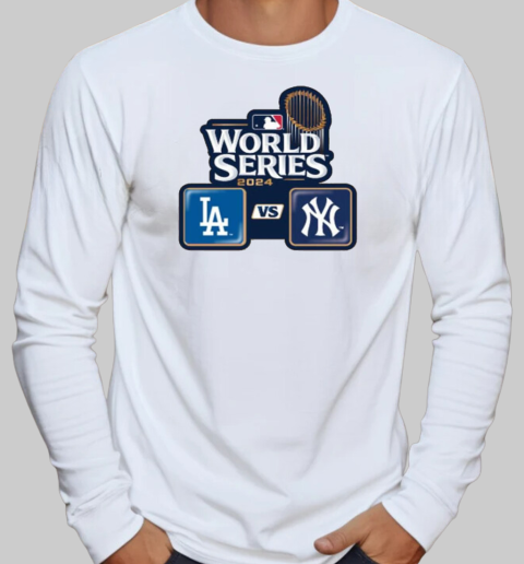 Los Angeles Dodgers vs. New York Yankees Dueling 2024 World Series Lapel Logo T-Shirt Long Sleeved T-shirt 