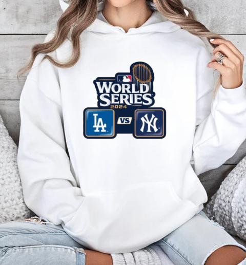 Los Angeles Dodgers vs. New York Yankees Dueling 2024 World Series Lapel Logo T-Shirt Unisex Hoodie