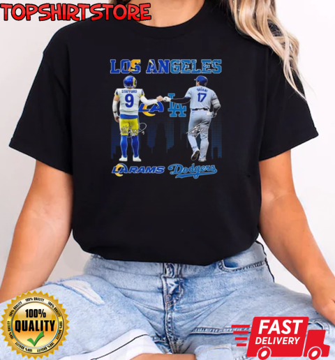 Los Angeles Rams Los Angeles Dodgers The Rivals In The City 2024 Signatures T-Shirt Classic Women's T-shirt