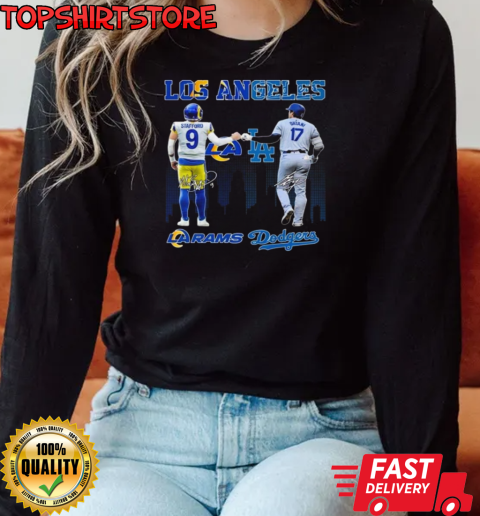 Los Angeles Rams Los Angeles Dodgers The Rivals In The City 2024 Signatures T-Shirt Long Sleeved T-shirt 