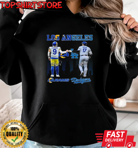 Los Angeles Rams Los Angeles Dodgers The Rivals In The City 2024 Signatures T-Shirt Unisex Hoodie