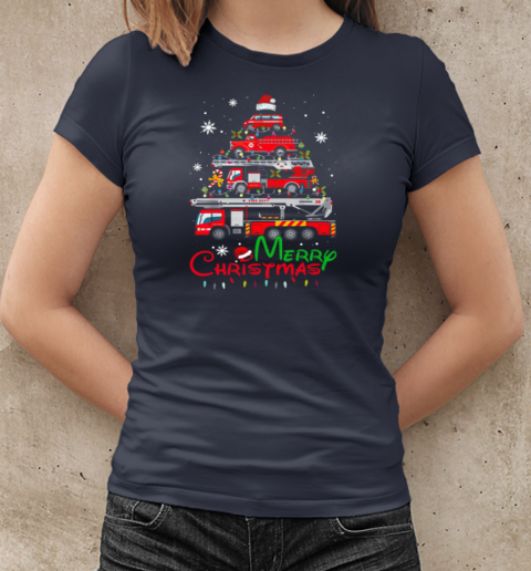 Merry Christmas Firetruck Tree Christmas Firefighter T-Shirt Classic Women's T-shirt