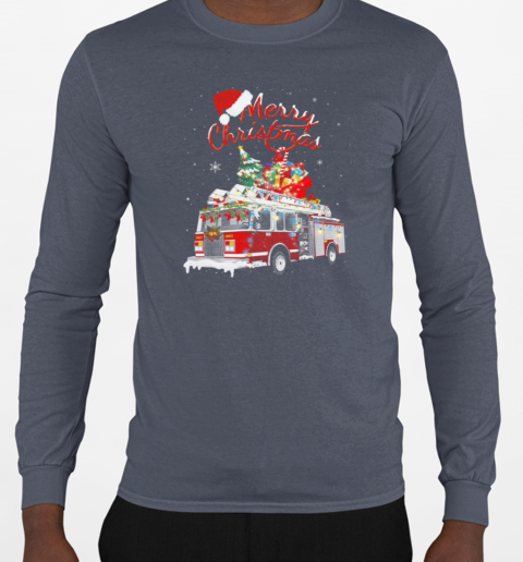 Merry Christmas Is Coming Christmas Firefighter T-Shirt Long Sleeved T-shirt 