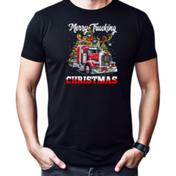 Merry Trucking Christmas Funny Trucker With Reindeer On Head T-Shirt