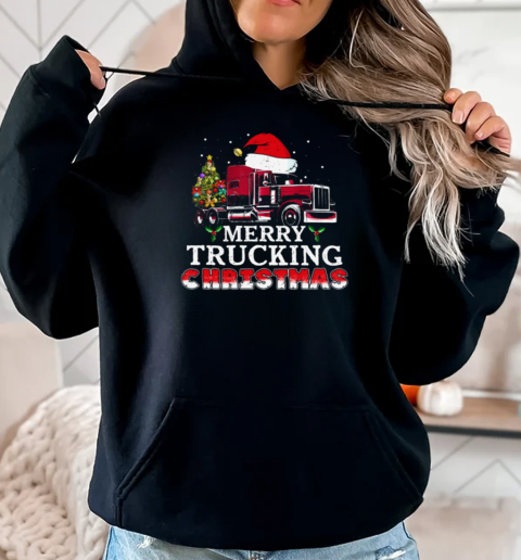 Merry Trucking Christmas Santa Hat T-Shirt Unisex Hoodie