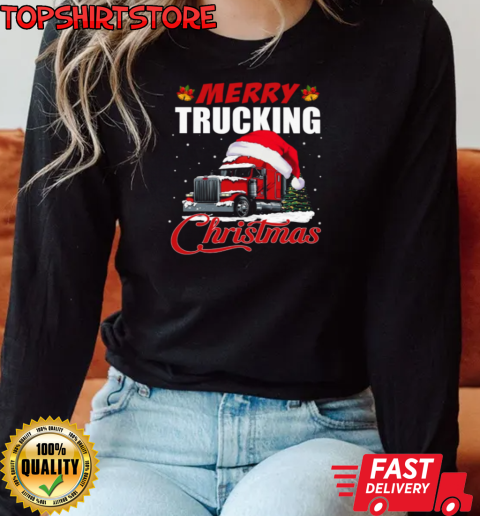 Merry Trucking Christmas T-Shirt Long Sleeved T-shirt 