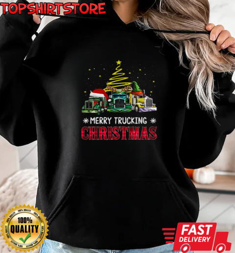 Merry Trucking Christmas Three Truck Wearing Hat T-Shirt Unisex Hoodie