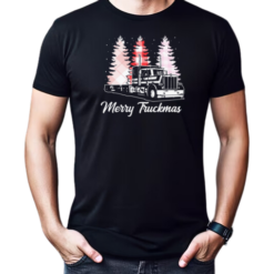 Merry Truckmas Pin Christmas Tree Cute Christmas Trucker T-Shirt
