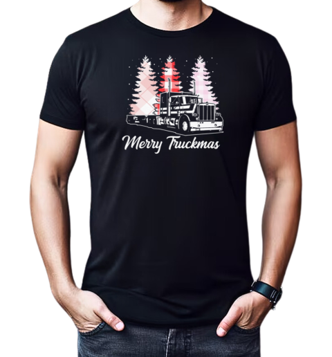 Merry Truckmas Pin Christmas Tree Cute Christmas Trucker T-Shirt