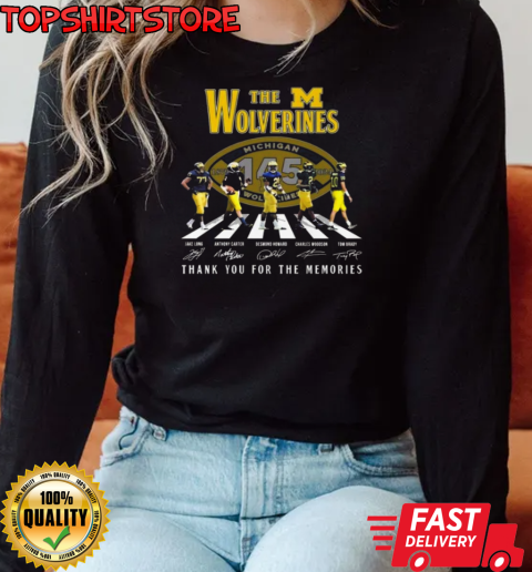 Michigan Wolverines Thank You For The Memories Of 145 Years The Wolverines Walking Signatures T-Shirt Long Sleeved T-shirt 