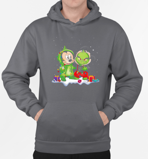 Mickey Mouse And Grinch With Fairy Lights for Christmas T-Shirt Unisex Hoodie