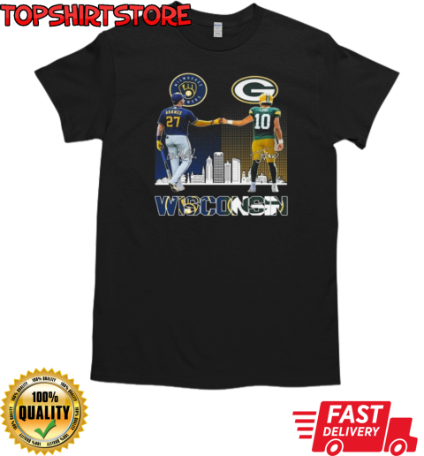 Milwaukee Brewers 2024 Willy Adames Green Bay Packers Jordan Love Signatures T-Shirt