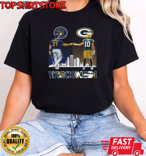 Milwaukee Brewers 2024 Willy Adames Green Bay Packers Jordan Love Signatures T-Shirt Classic Women's T-shirt