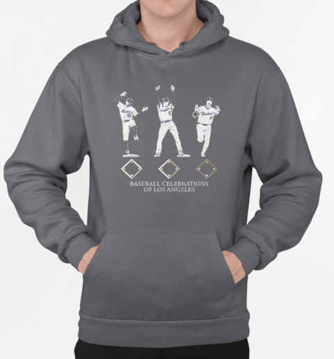 Mookie Betts and Freddie Freeman and Shohei Ohtani baseball celebrations of Los Angeles Dodgers T-Shirt Unisex Hoodie