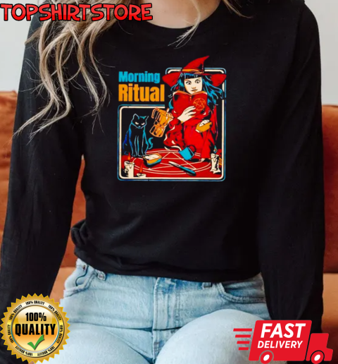 Morning Ritual Black Cat T-Shirt Long Sleeved T-shirt 