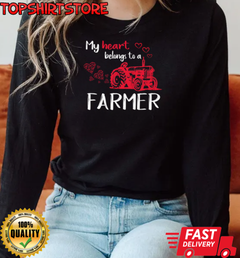 My Heart belongs To A Farmer Tractor T-Shirt Long Sleeved T-shirt 