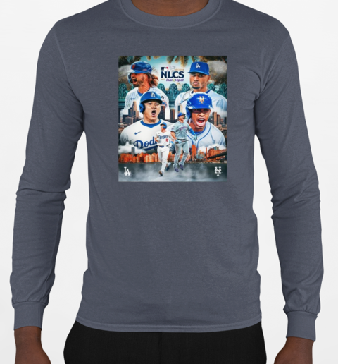 New York Mets vs Los Angeles Dodgers 2024 NLCS Collage MLB T-Shirt Long Sleeved T-shirt 