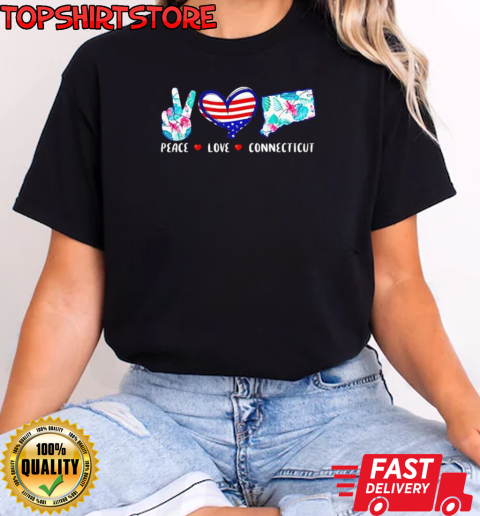 Peace Love Connecticut Flag Souvenirs US Flag T-Shirt Classic Women's T-shirt