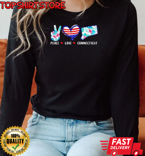 Peace Love Connecticut Flag Souvenirs US Flag T-Shirt Long Sleeved T-shirt 