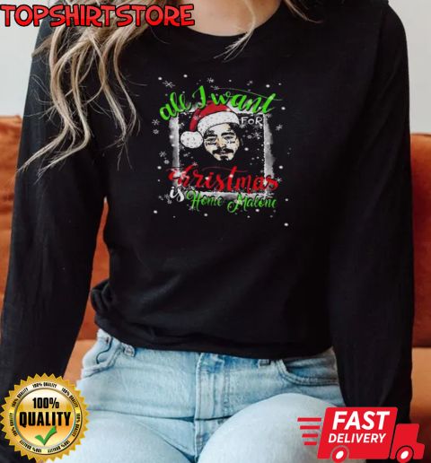 Post Malone Home Alone Malone Congratulations Christmas 2024 T-Shirt Long Sleeved T-shirt 