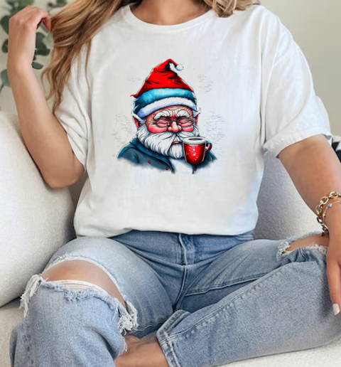 Santa Claus Drinking Coffee with Glasses T-Shirt Classic Women's T-shirt