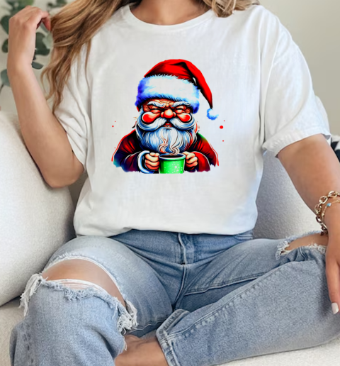 Santa Claus holding a green cup and drinking coffee T-Shirt Classic Women's T-shirt