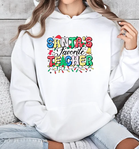 Santas favorite teacher Christmas light T-Shirt Unisex Hoodie