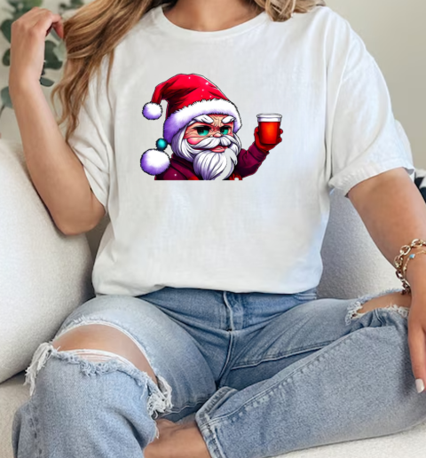 Smiling Cartoon Santa Claus with Red Cup T-Shirt Classic Women's T-shirt