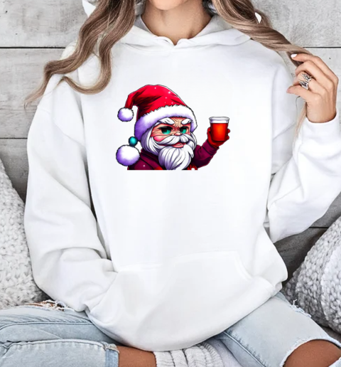 Smiling Cartoon Santa Claus with Red Cup T-Shirt Unisex Hoodie