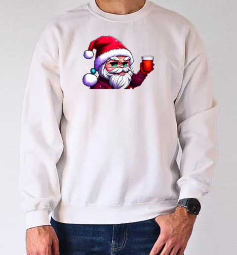 Smiling Cartoon Santa Claus with Red Cup T-Shirt Unisex Sweatshirt